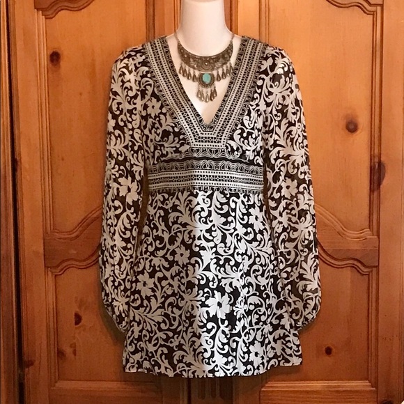 NWT SILK BOHO BABYDOLL WHITE HOUSE BLACK MARKET TUNIC TOP - Picture 2 of 5
